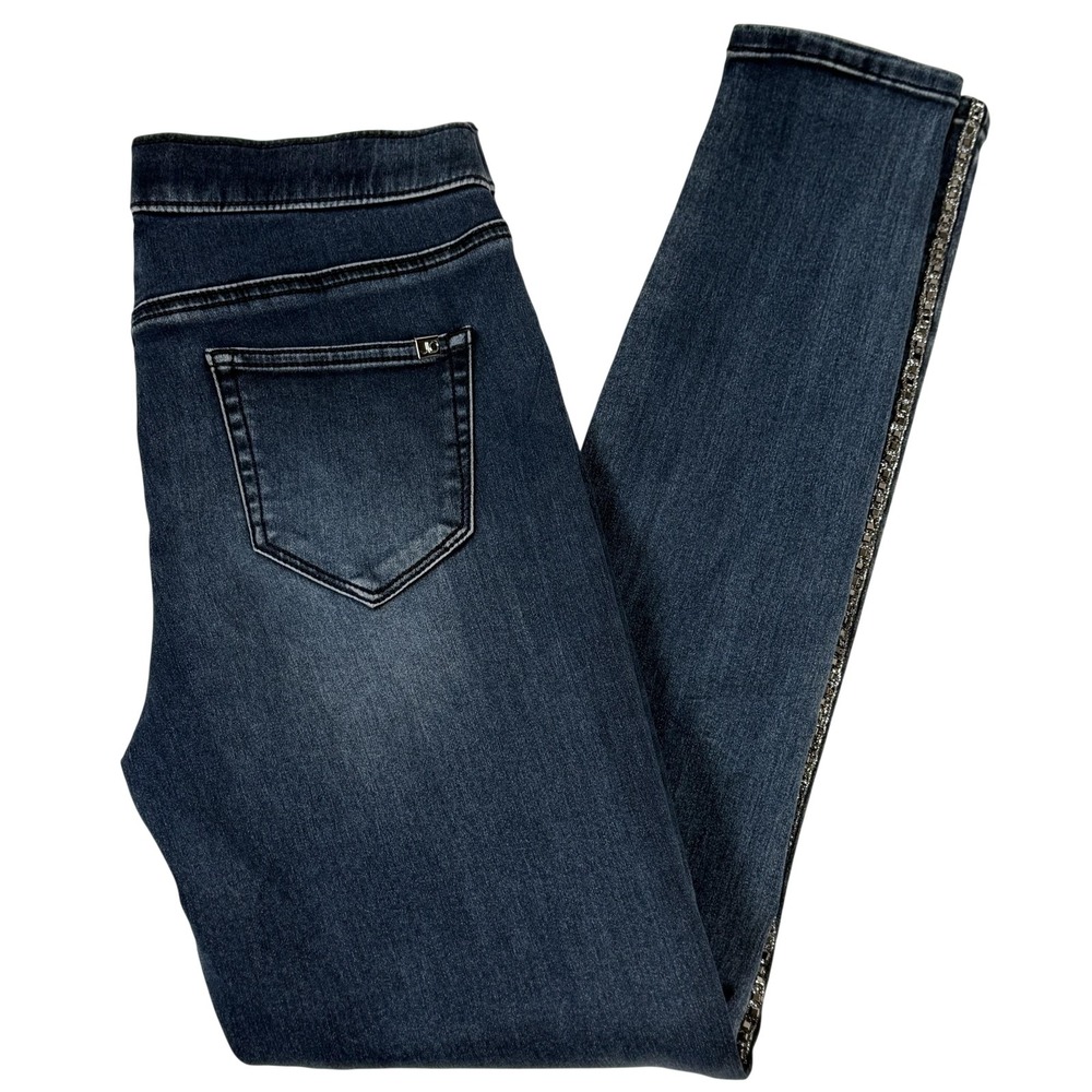 Skinny Denim Jeans 6 Dark Wash Pull‎ On Rhinestone Tuxedo Stripe Pants Festival